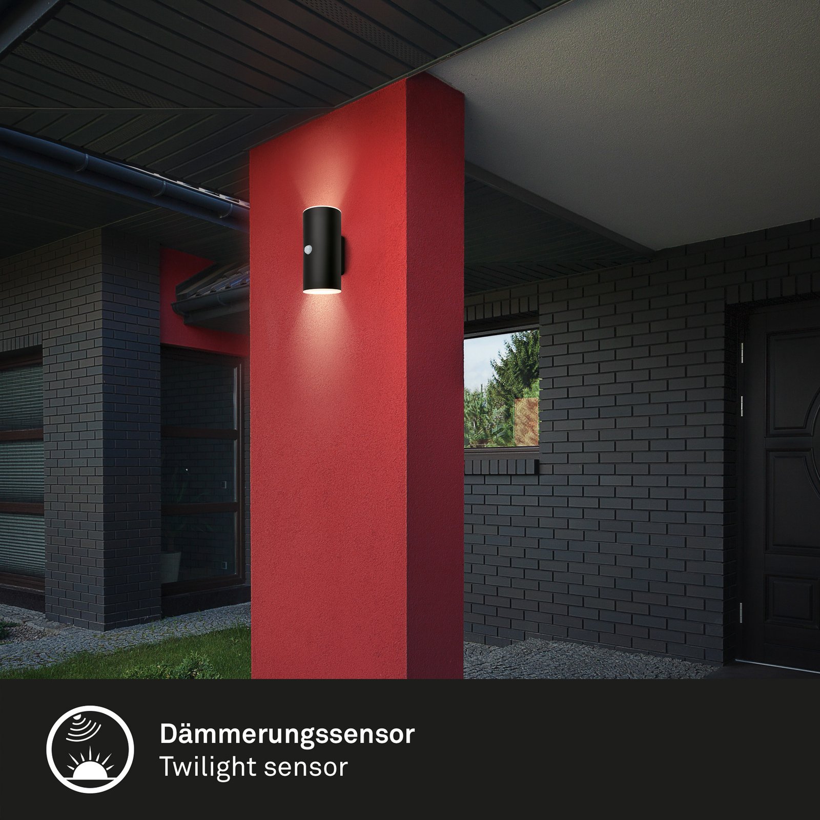 Utendørs vegglampe 3787015, svart, sensor, opp/ned