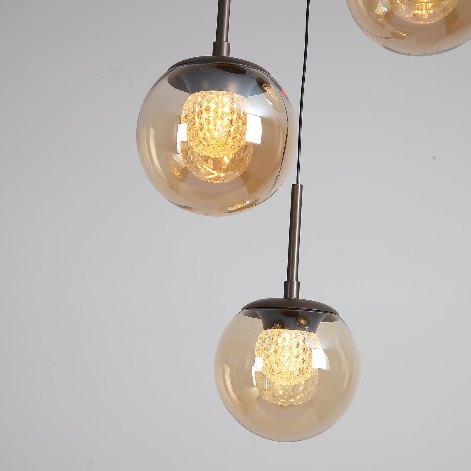LED-Hängelampe Solis, 3-flammig rund, bronze, Glas, 2.700 K
