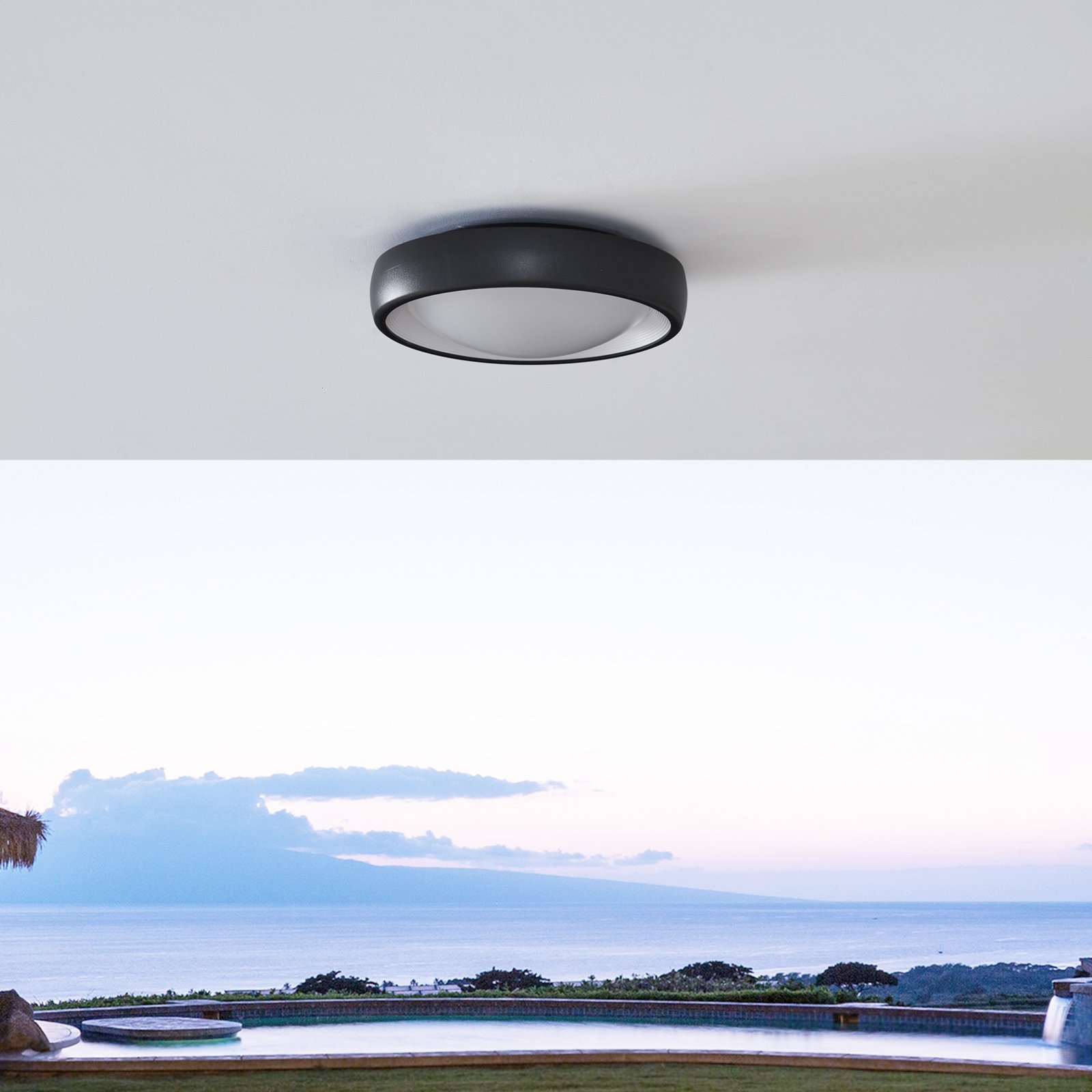 Niniel Round LED Buiten Plafondlamp Black/White - Lindby