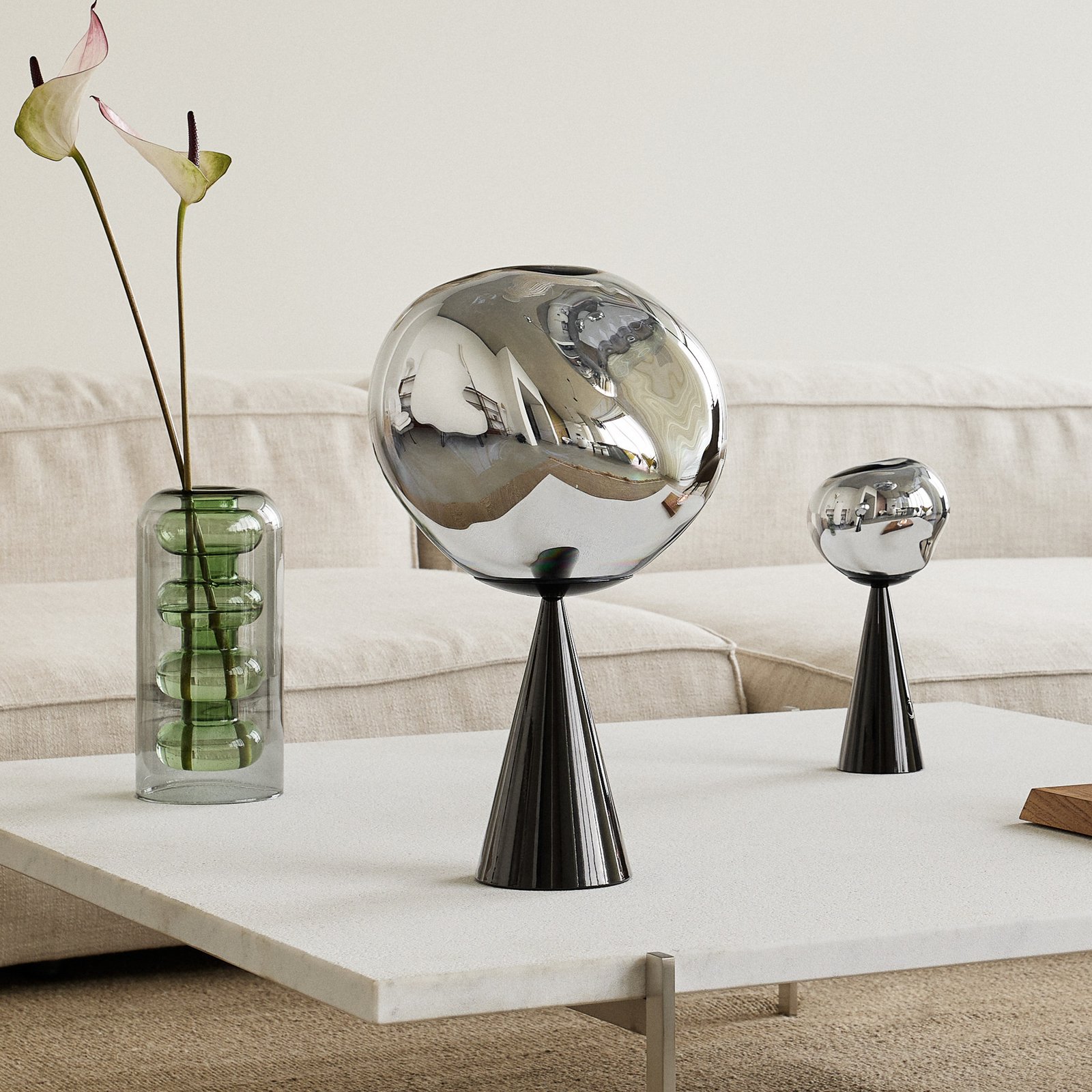 Tom Dixon LED table lamp Melt Cone Fat, chrome-coloured, 47 cm