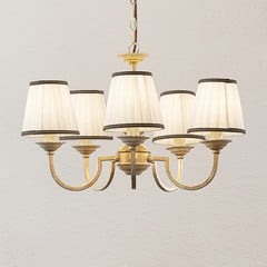 Lámpara de araña Lindby Lumiel, 5 luces, crema/latón, textil