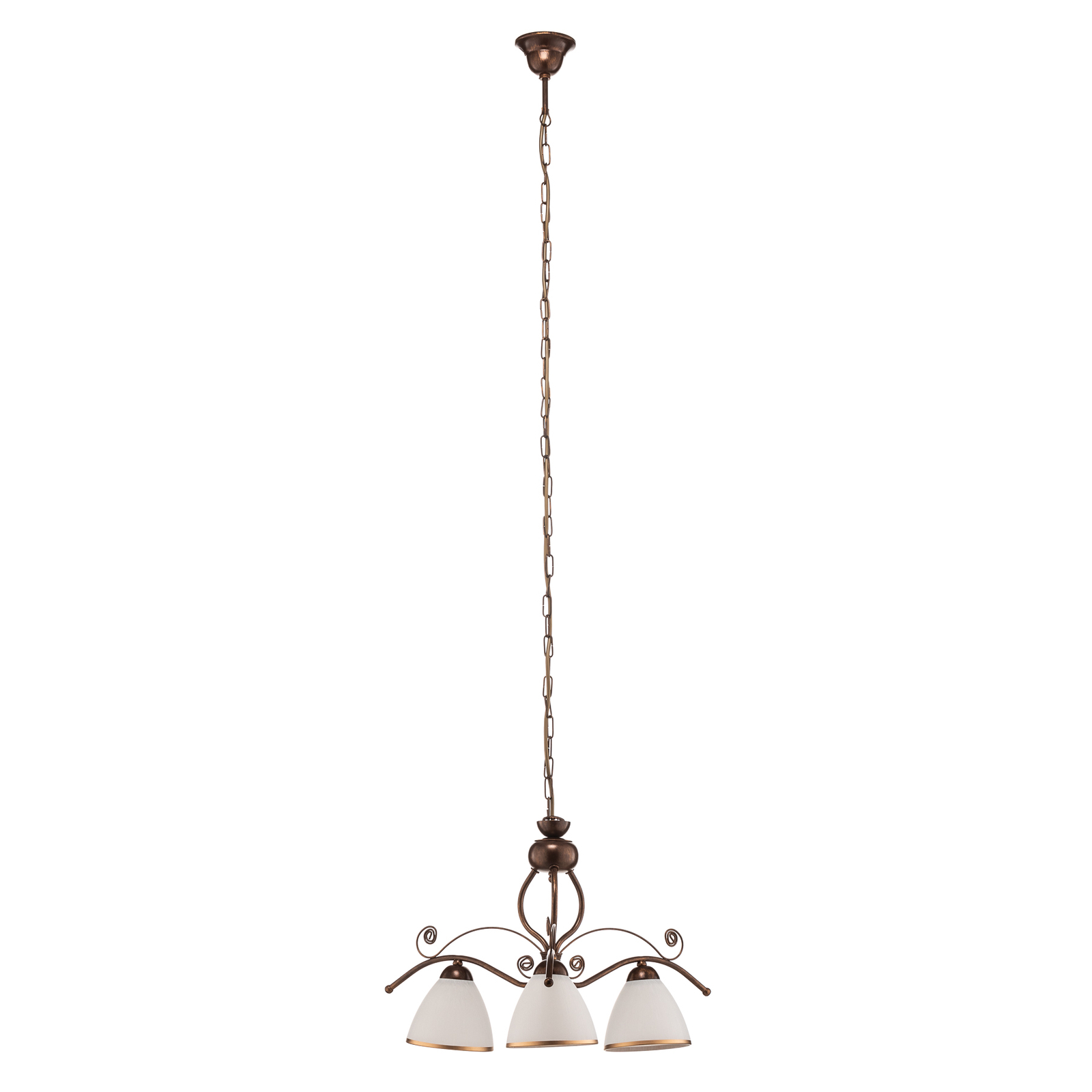 Roma hanging light in white and brown, three-bulb