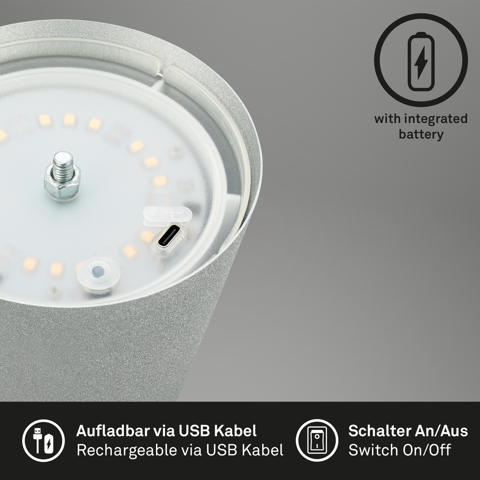 LED-Akku-Tischlampe 7508014 chrom matt 2.700 K IP44 Touchdim