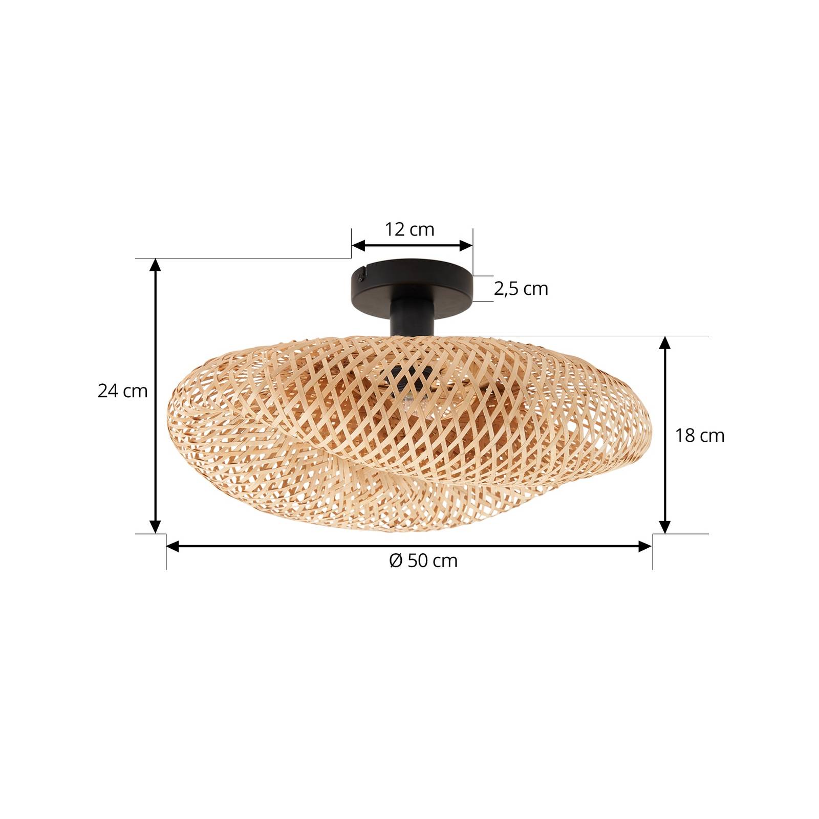 Lampa sufitowa Lindby Eleane, bambus, naturalny, Ø 50 cm