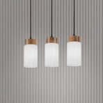 Hängeleuchte Markus, Opalglas/Eichenholz, Länge 60 cm 3-flg.