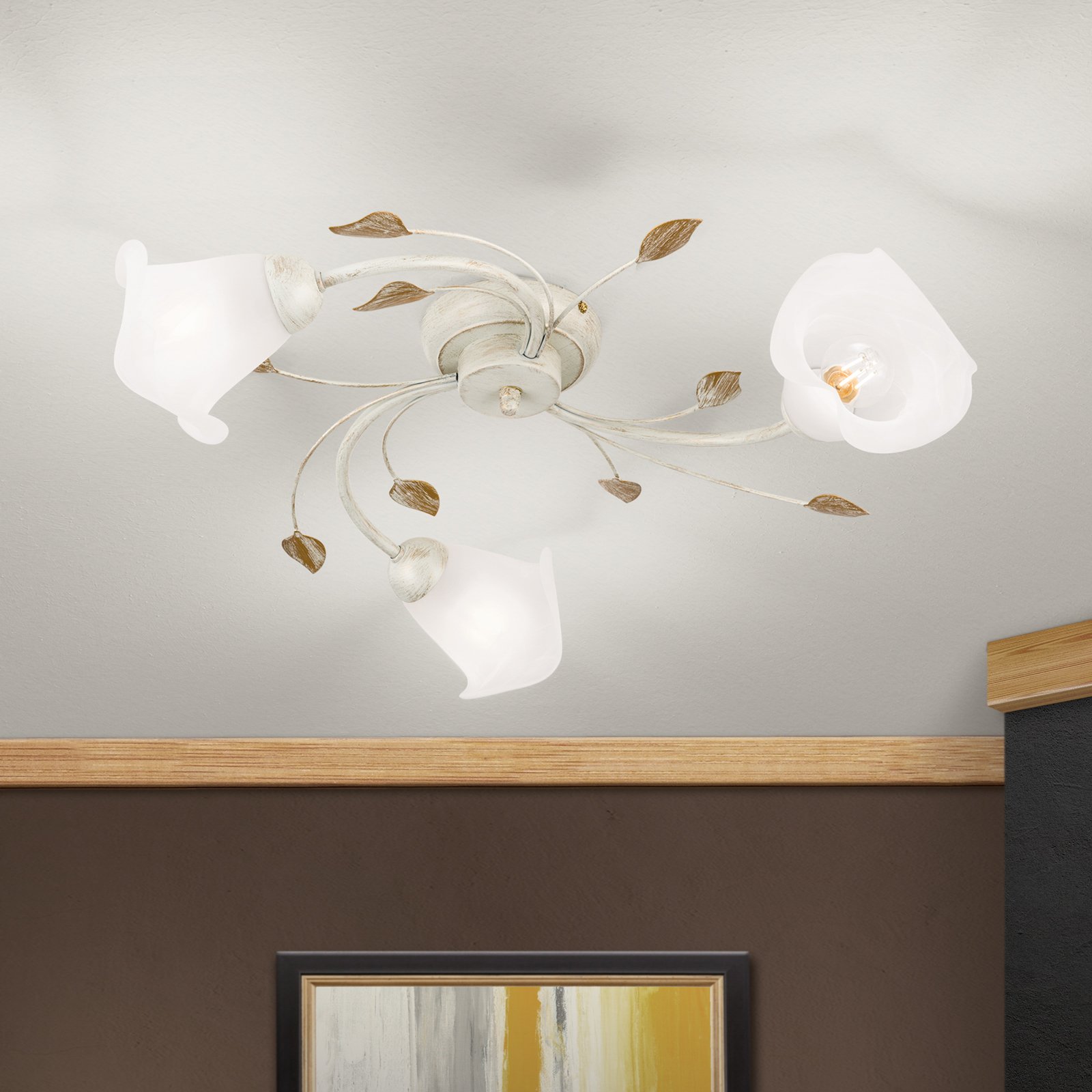 Sisi ceiling light, flower glass lampshades 3-bulb