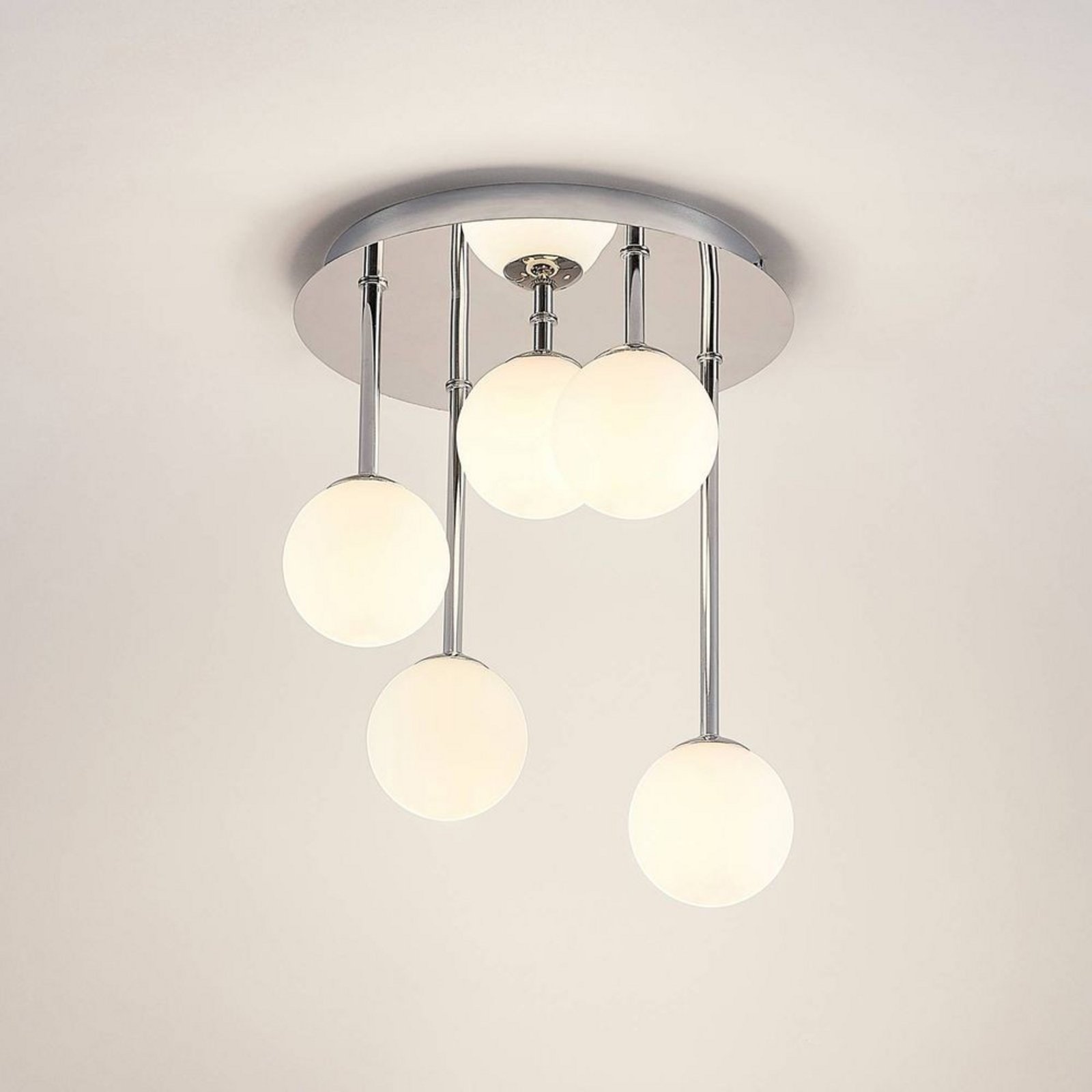 Chrissy 5 Ceiling Lamp Ø25 Opal/Chrome - Lindby