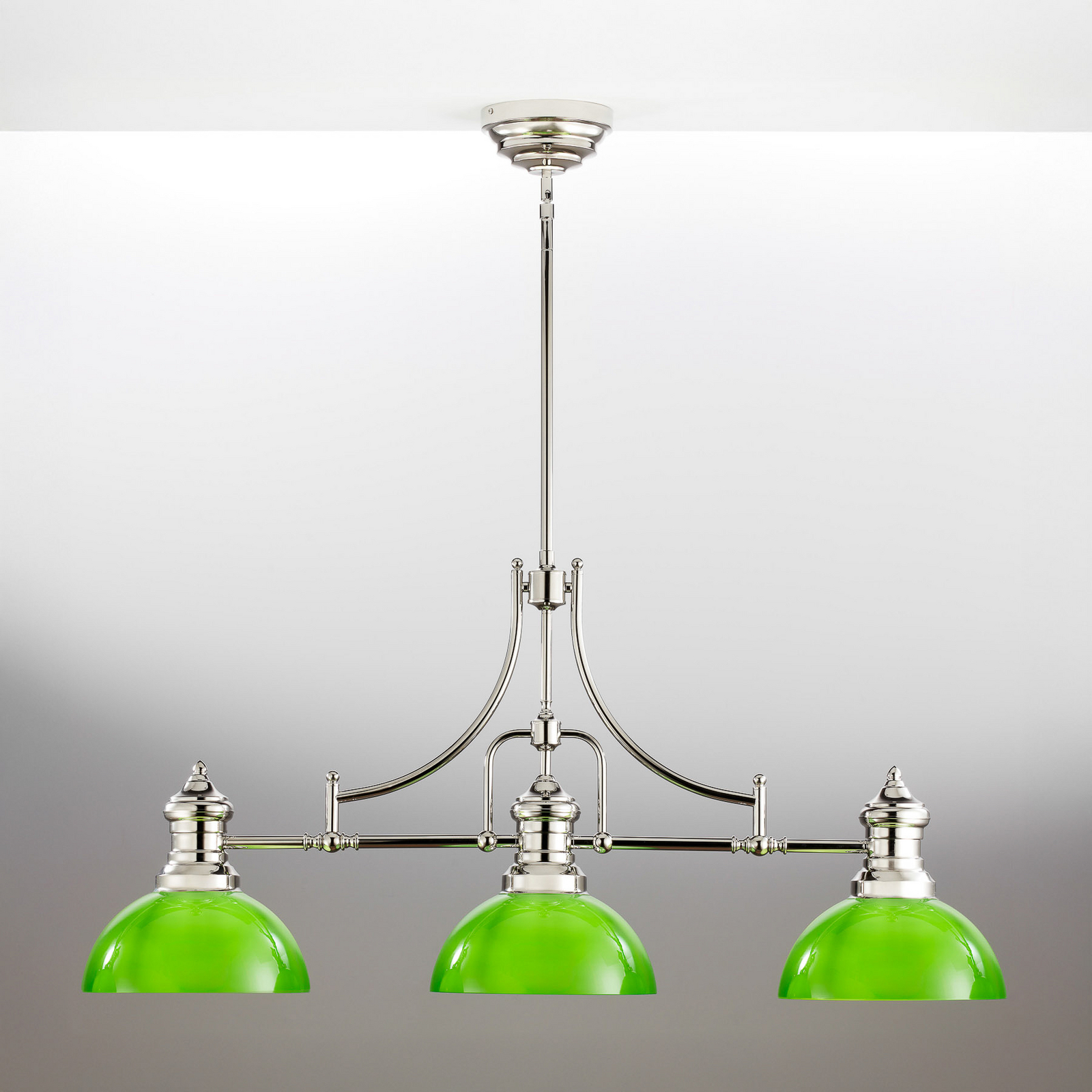 Suspension Platino, argent/vert, verre, E27, 3 lampes