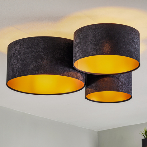 Taklampe 080, tre lyskilder, svart-gull