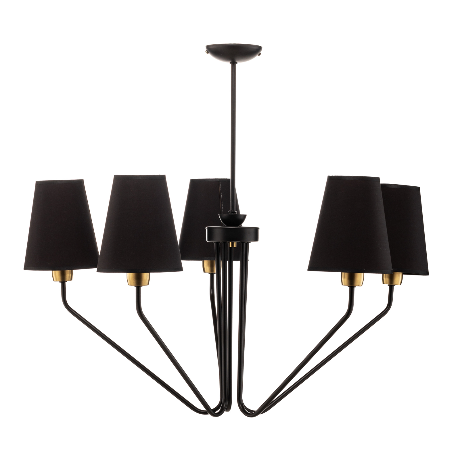 Victoria chandelier, fabric lampshades, black/gold