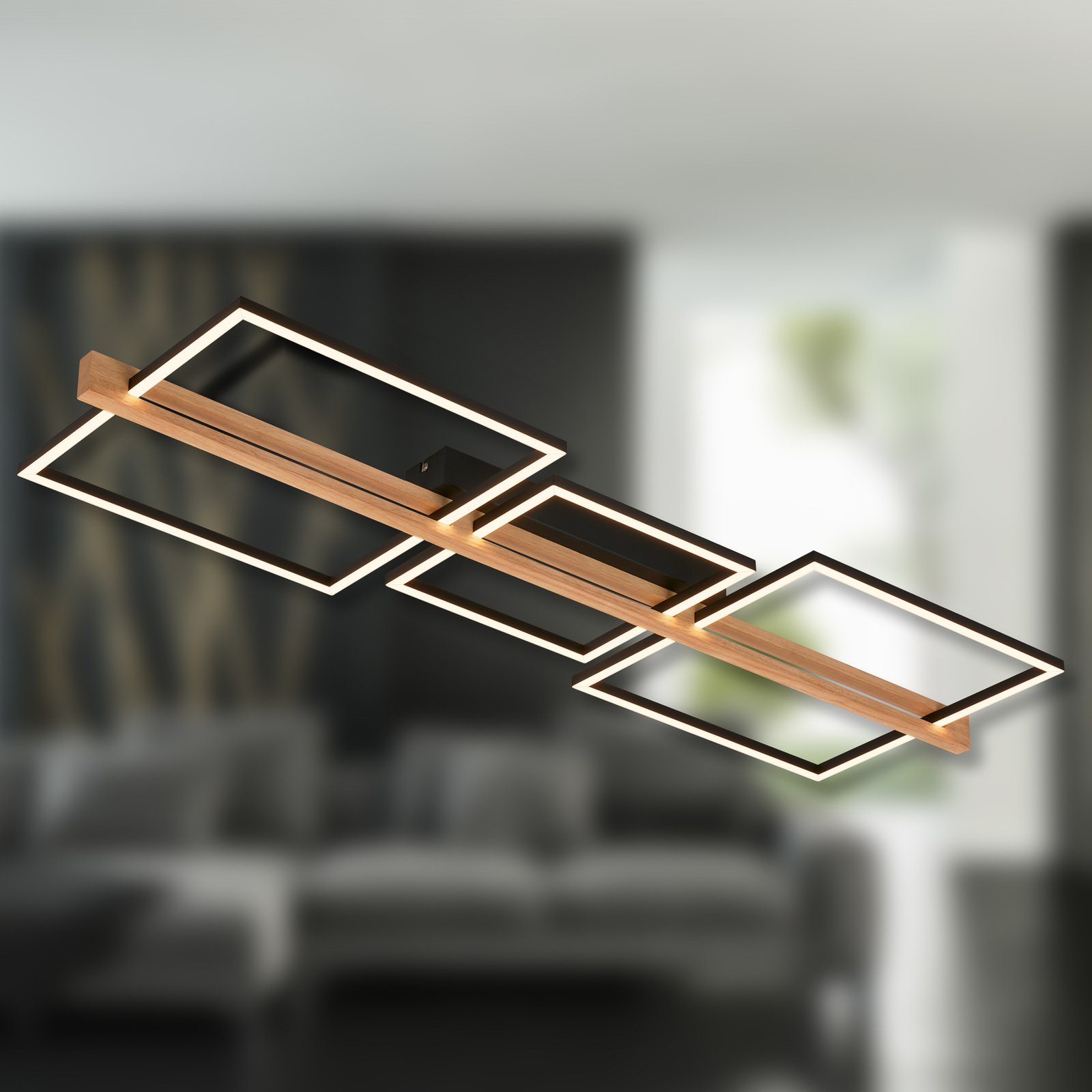 Moldura LED loftlampe, 108x35 cm, træ, metal, sort