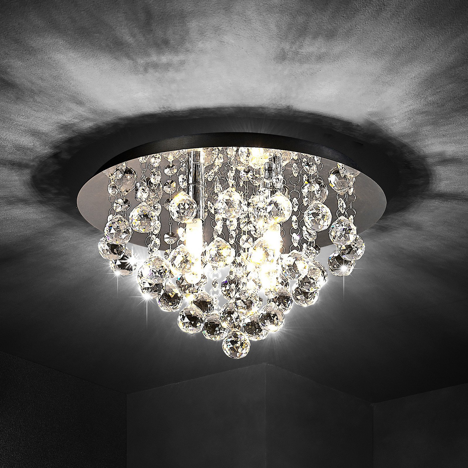 Lindby plafonieră Antonino 4 becuri crom cristal 35cm - Camera de zi / sufragerie