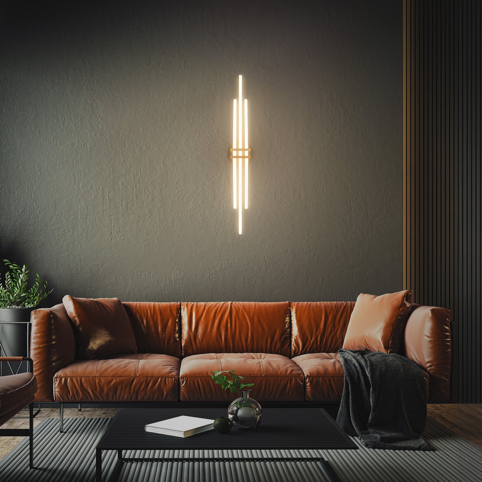 Tinka LED ceiling lamp, wood colour/black, length 98 cm