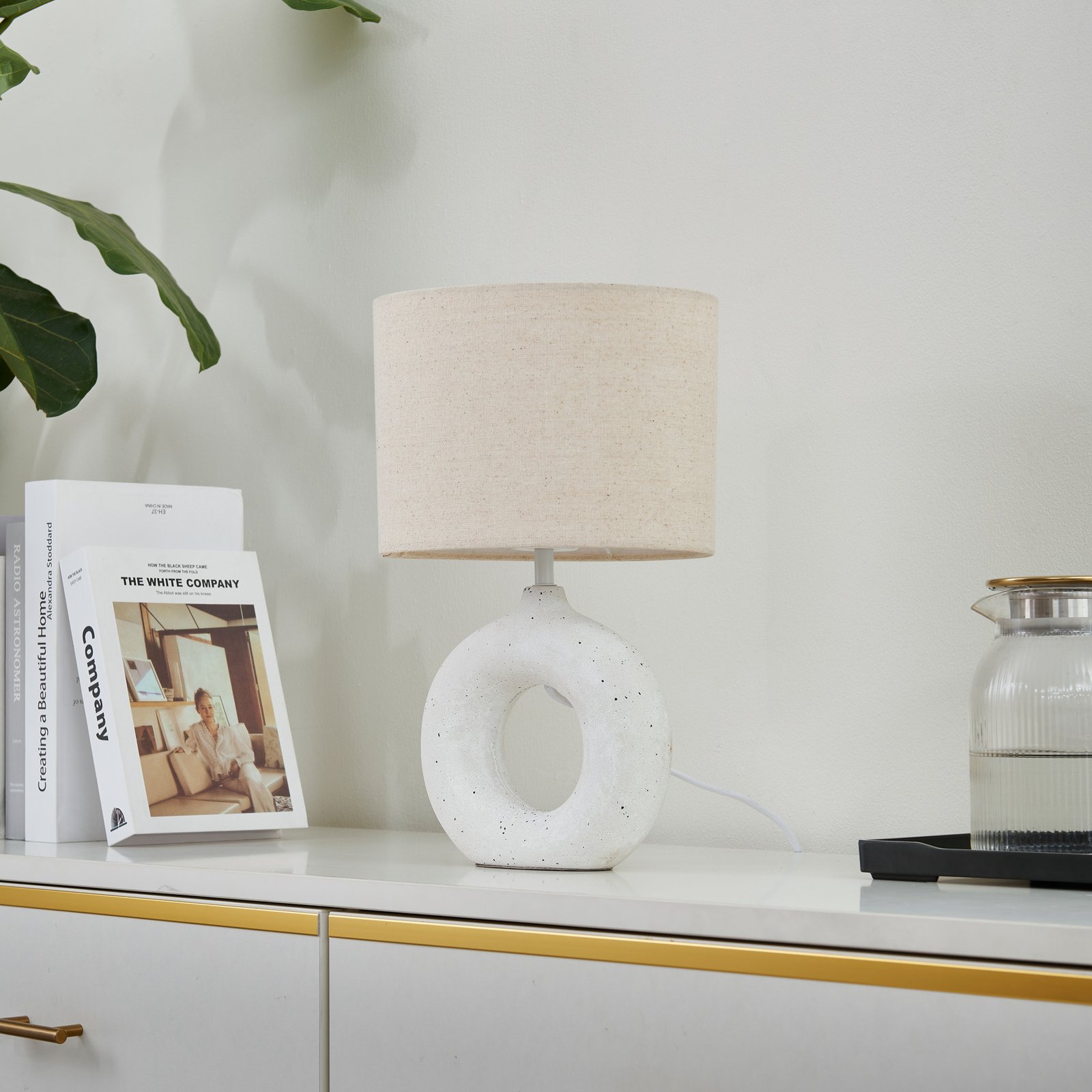 Lindby table lamp Kody, beige, textile, ceramic, 37 cm