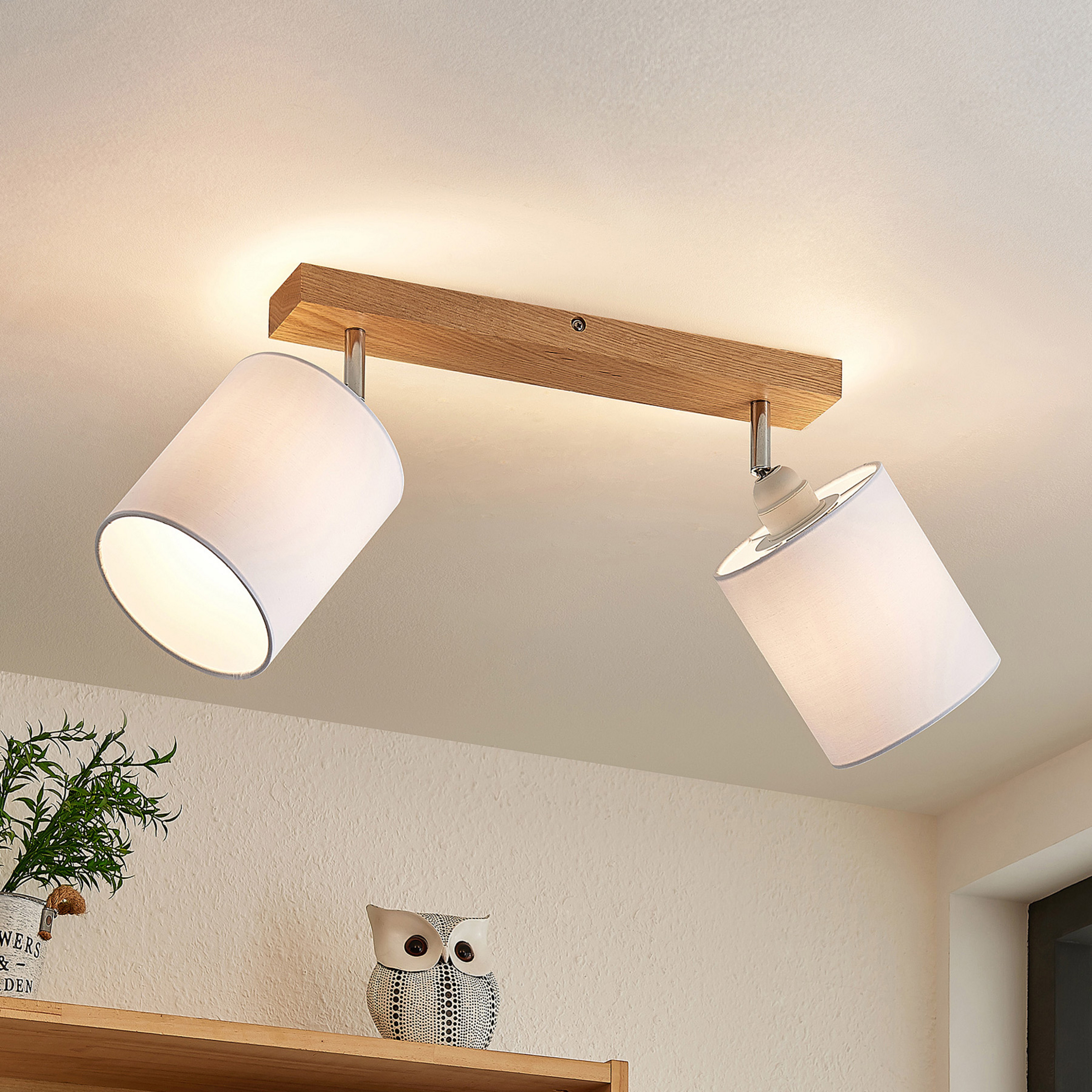 Lindby Imarin spot pour plafond, 2 lampes, chêne/blanc