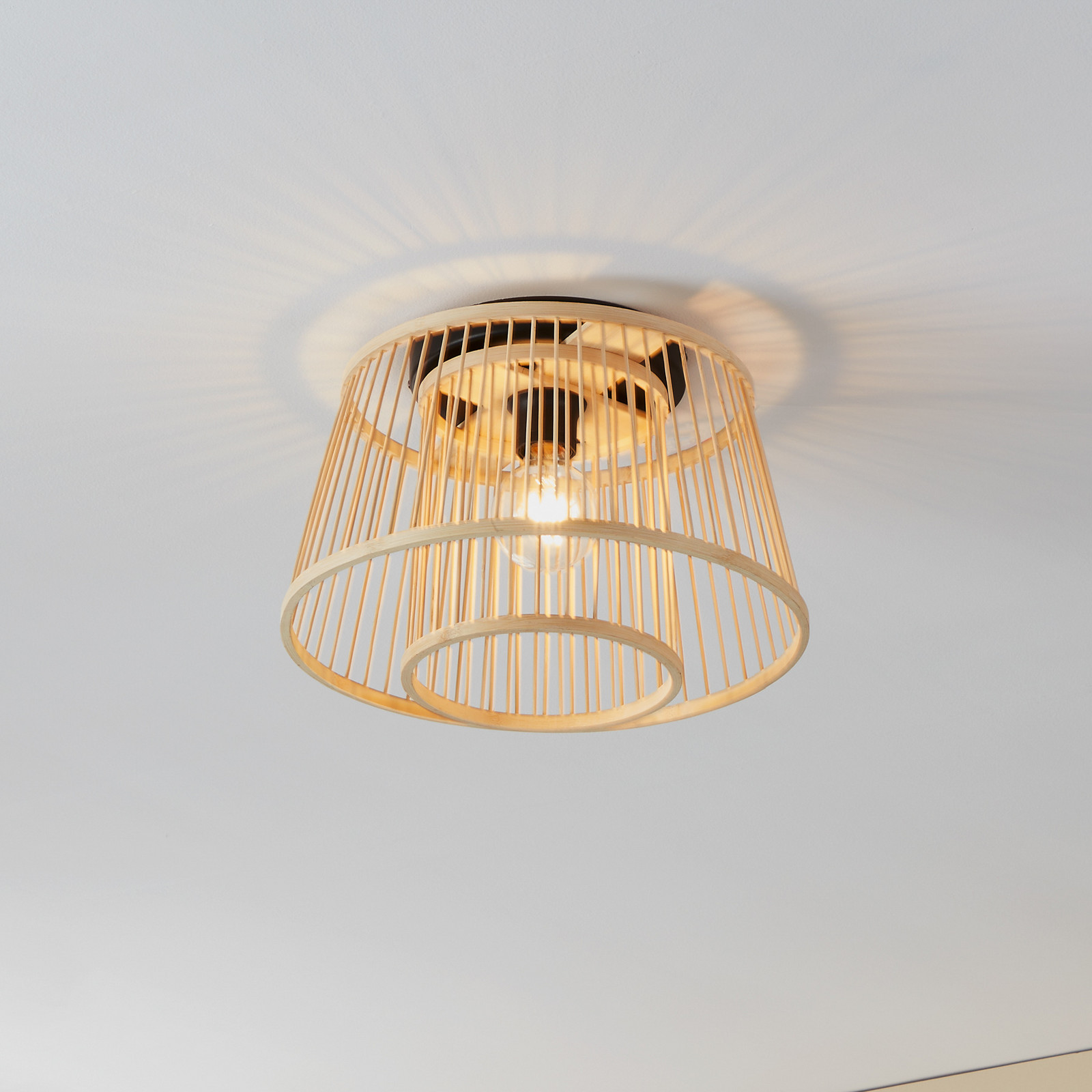 EGLO Plafonieră Hykeham Ø 38 cm naturală bambus - Camera de zi / sufragerie - Scandinavă - natural negru - Bamboo