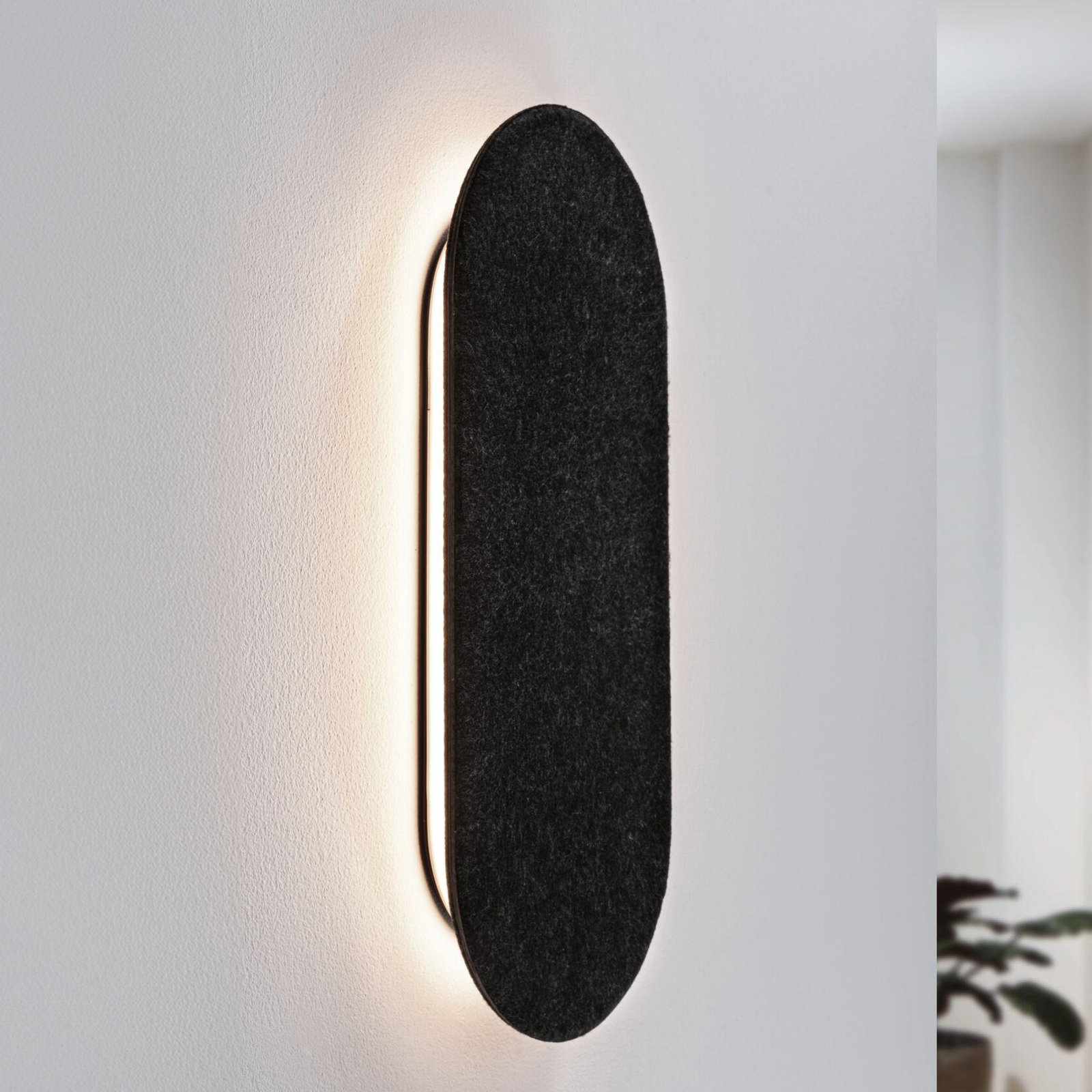 Paulmann LED wall light Tulga, 45 x 20 cm, anthracite, felt