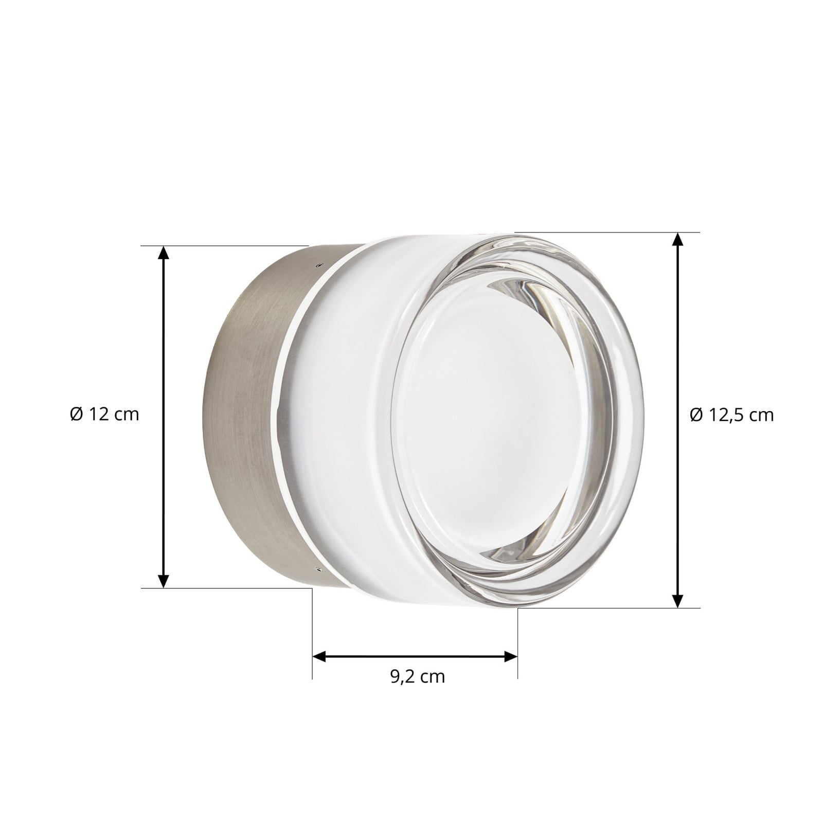 Lucande LED-vegglampe Somber, nikkel/klar, Ø 12,5 cm, IP44 Lucande LED-vegglampe Somber, nikkel/klar, Ø 12,5 cm, IP44