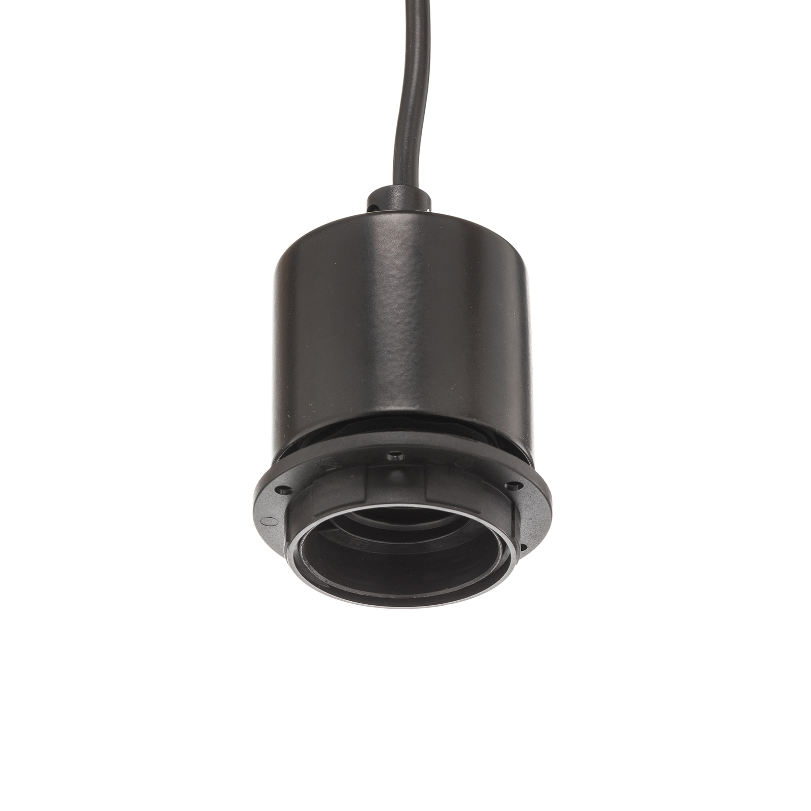 Hanglamp Sachiko, houten balk, drie stoffen kappen