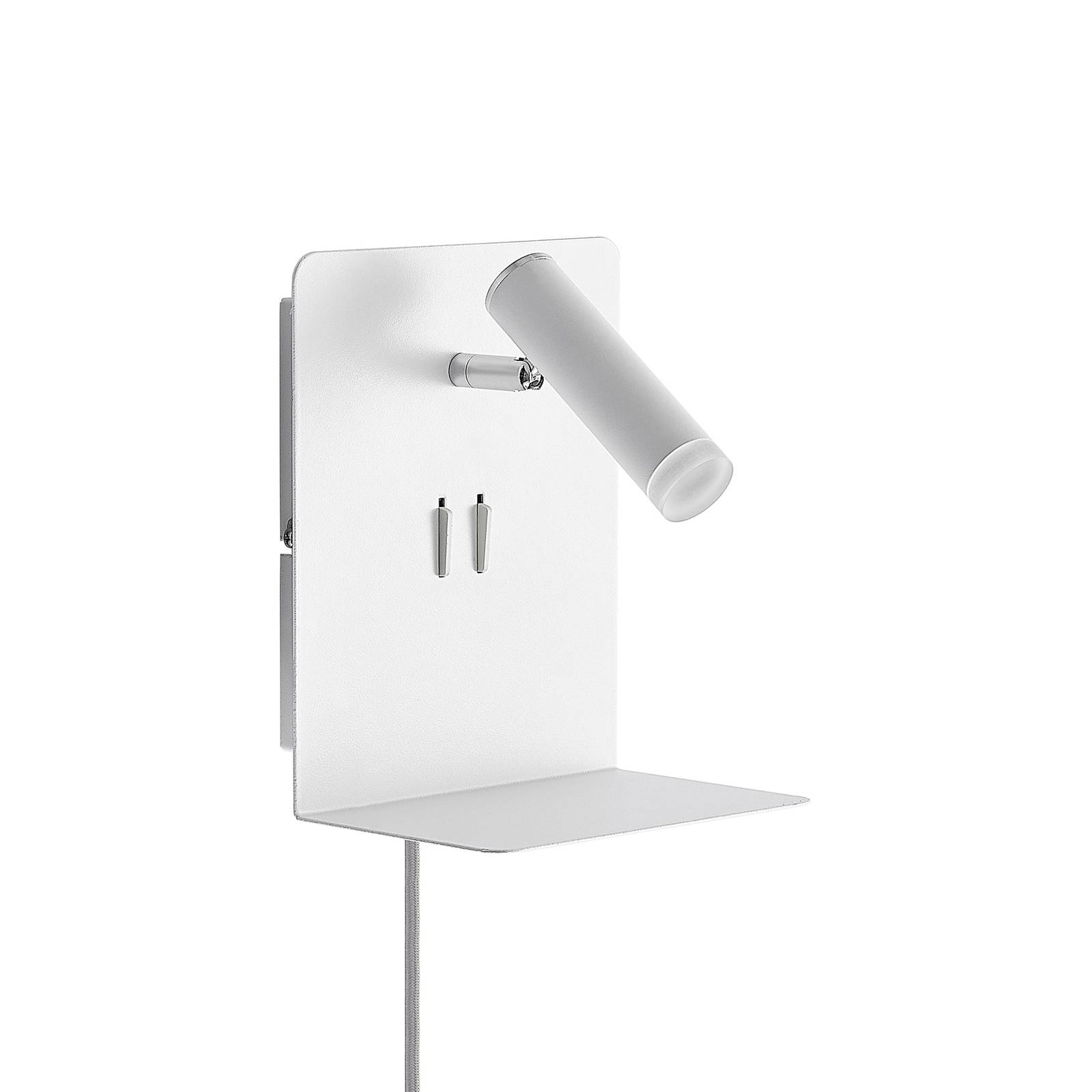 Lucande Zavi LED wall spotlight, shelf, USB, white, for Living / Dining Room, steel, plastic, 6 W, W: 16 cm, H: 20 cm