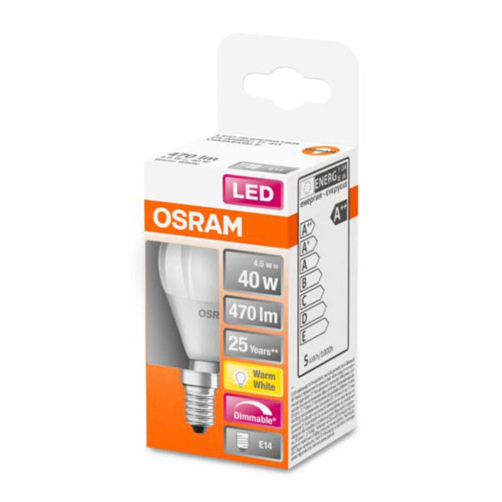 OSRAM LED-pære E14 4,5W 827 Superstar matt dimbar