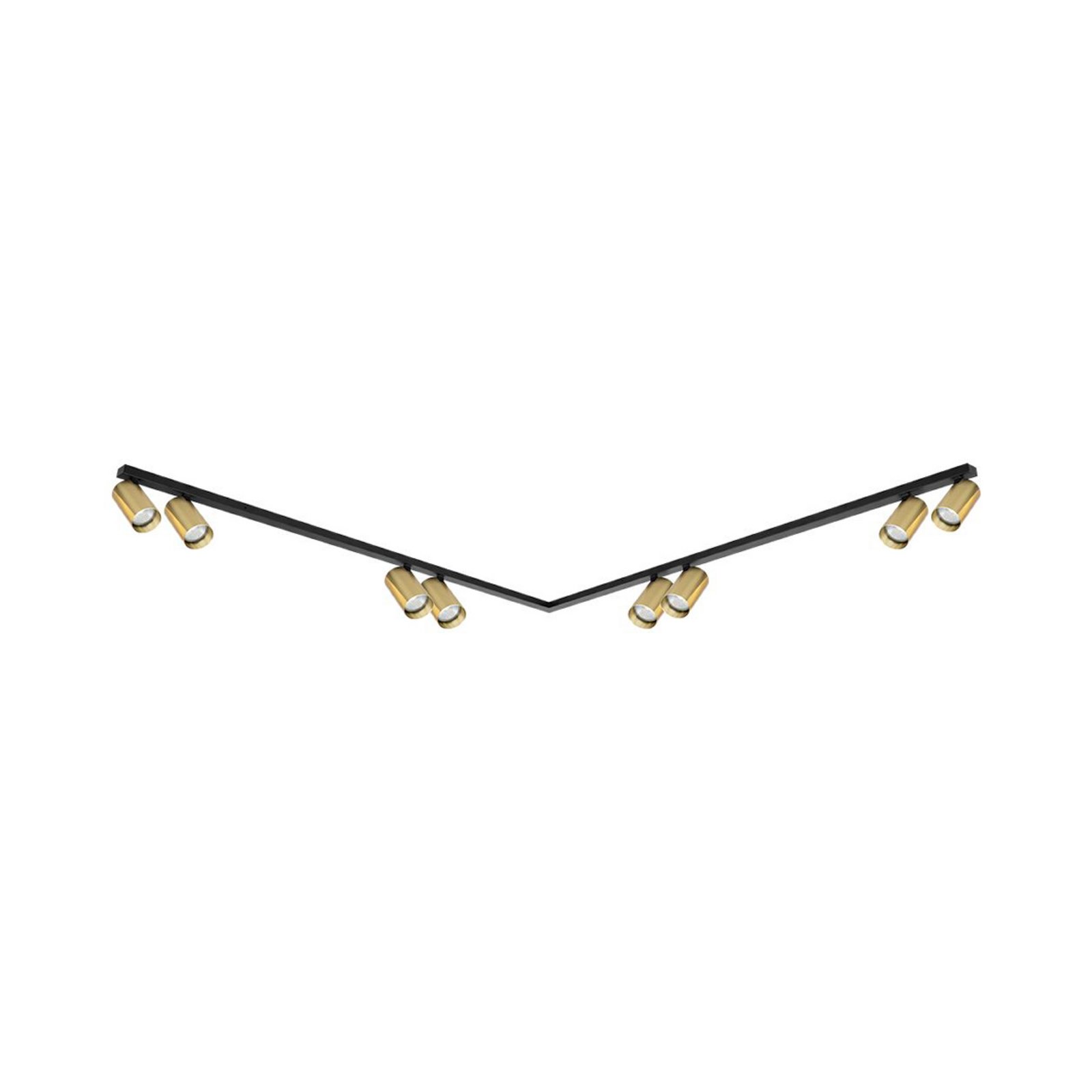 Hero downlight, black/gold, 8-bulb, 240 cm, metal