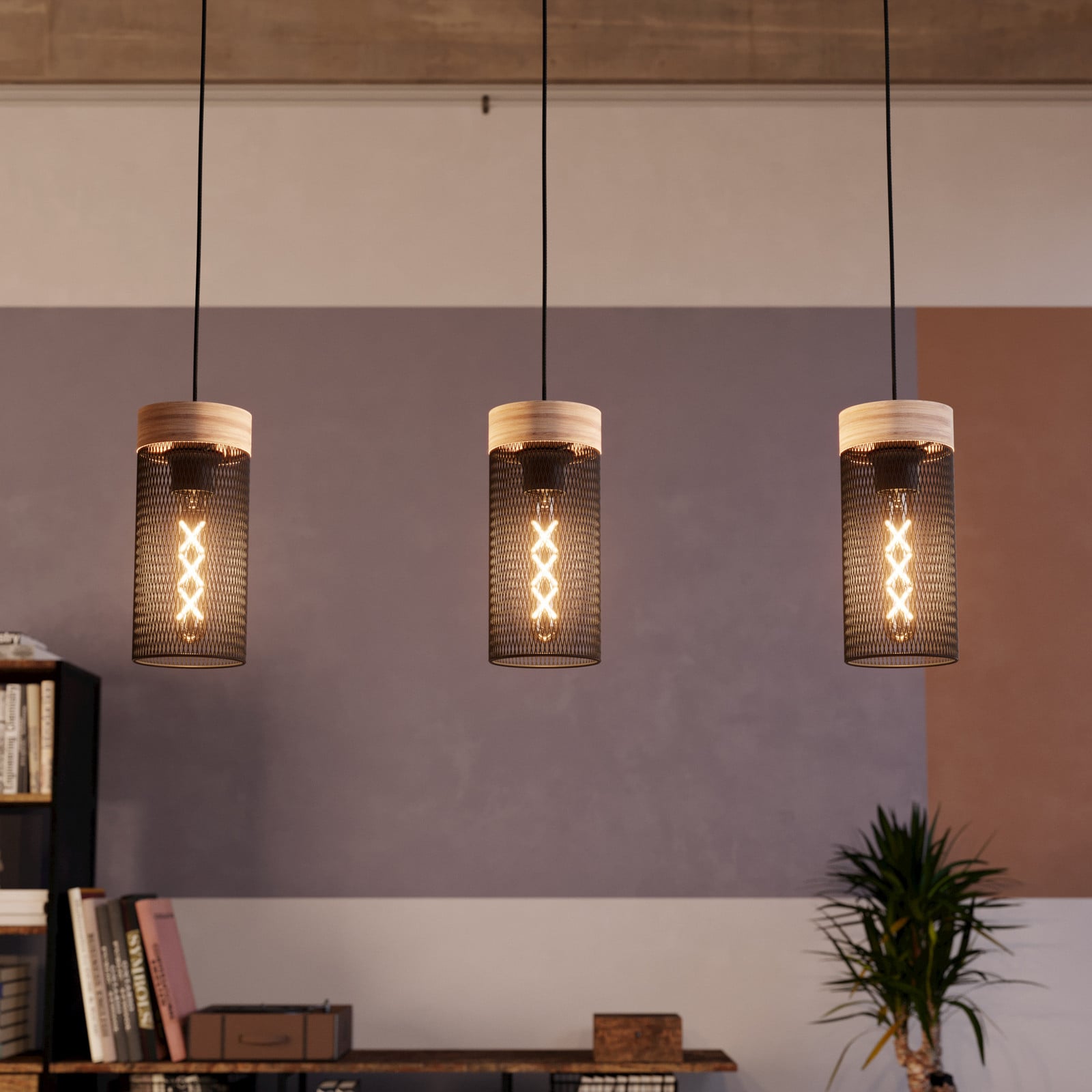 EGLO Lampă suspendată Klinsdale negru/maro cu 3 lumini. - Camera de zi / sufragerie - Design industrial - Metal