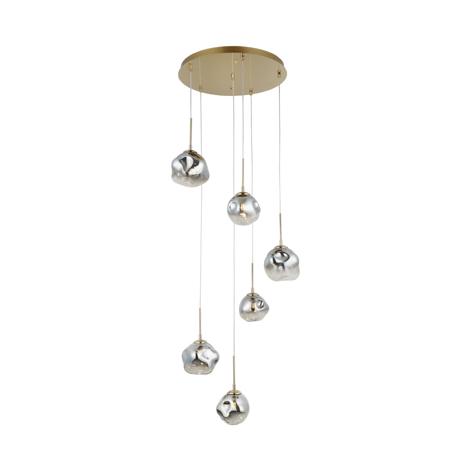 Suspension Herman, 6 lampes, doré, Ø 57 cm, verre