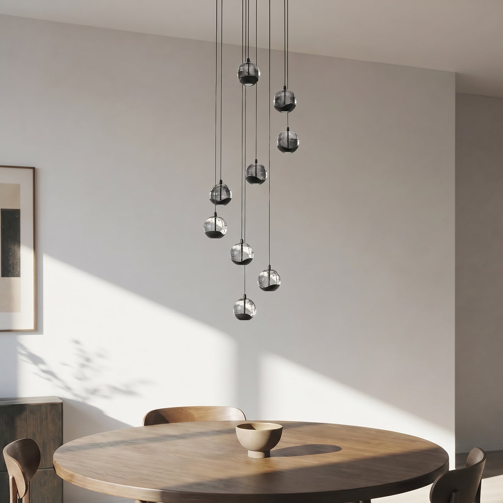 Hayley LED hanglamp met 9-lamps, zwart glas - Lucande