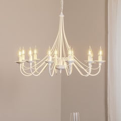 Lámpara de araña rosa, blanca, 12 luces, metal