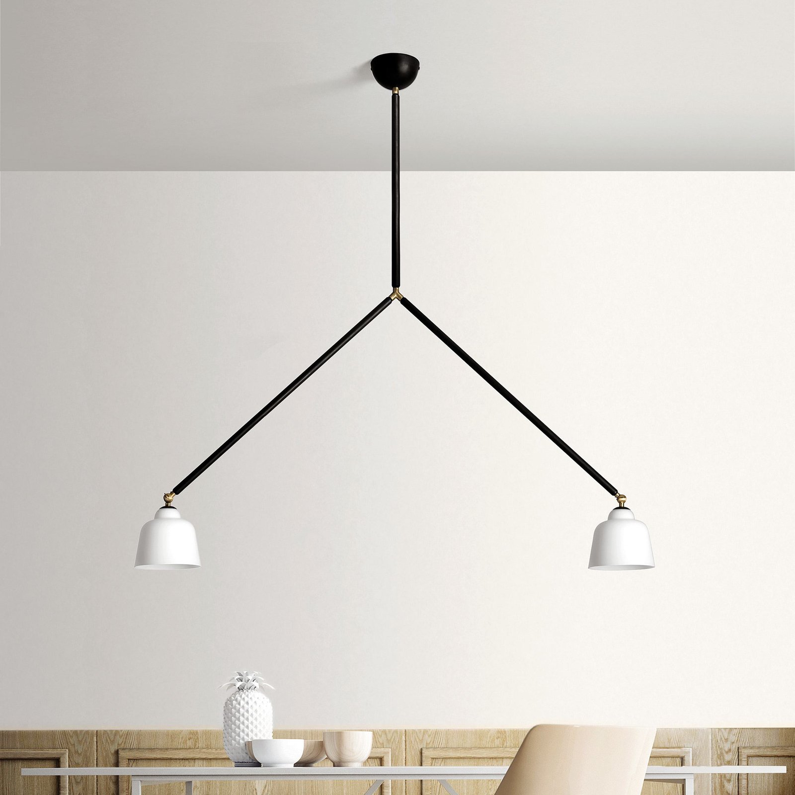 Neoretro hanglamp, 2-lamps, zwart/melkachtig, gewrichten