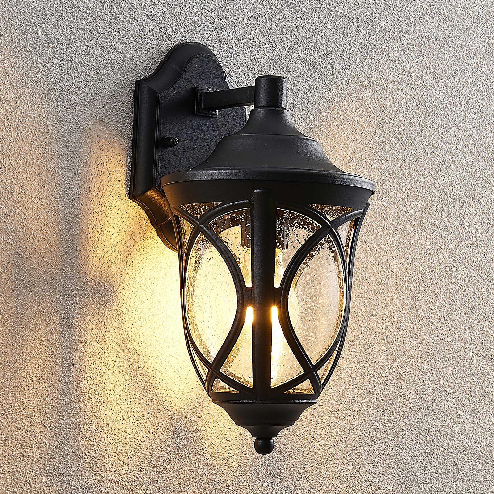 Lindby Burl aluminium outdoor wall lamp, black, aluminium, glass, E27, 60 W, energy efficiency: A++, W: 17.1 cm, H: 32.2 cm