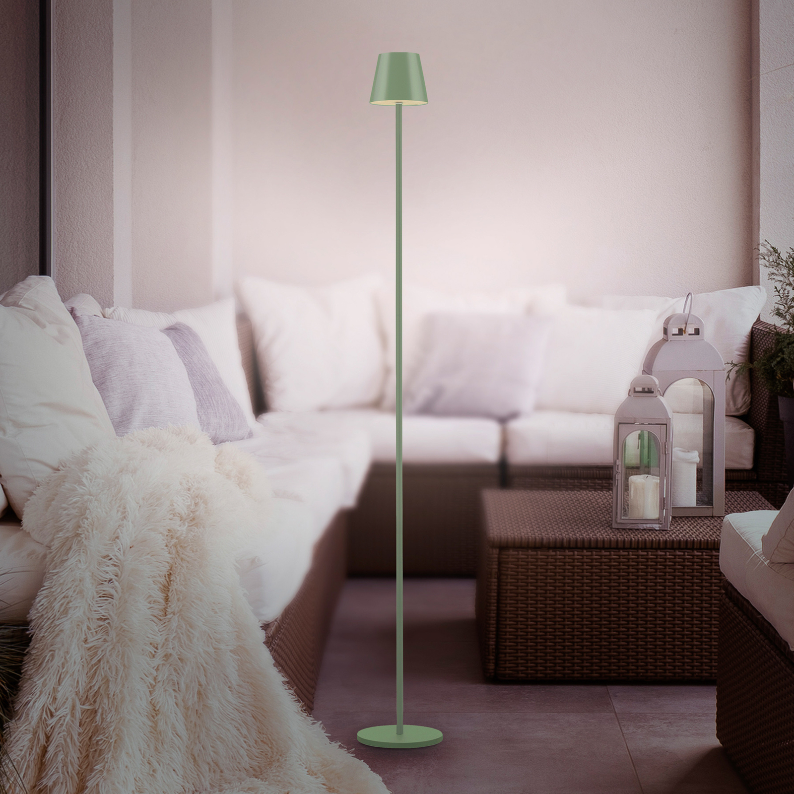 JUST LIGHT. Euria LED floor lamp with rechargeable battery, green, iron,