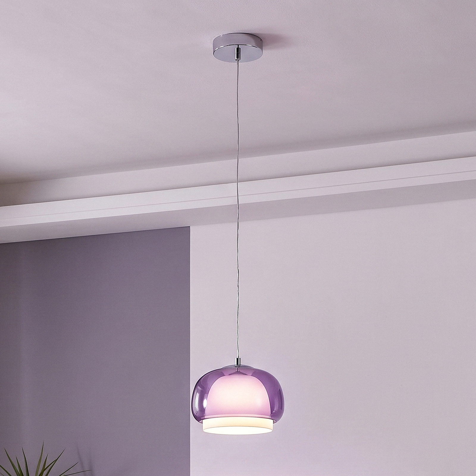 Hängeleuchte Belomontejo, Ø 22 cm, pink-transparent, Glas