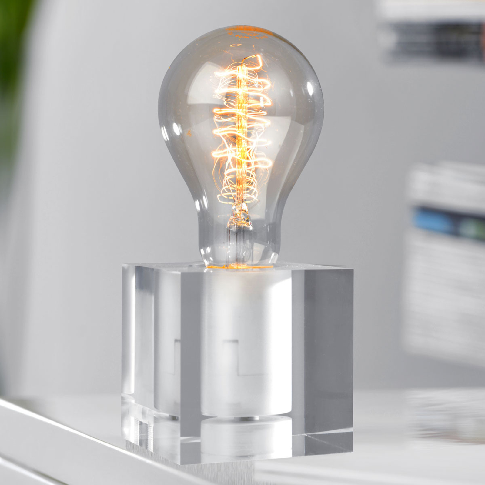 Sompex Special acrylic table lamp Cubic, for Living / Dining Room, acrylic, E27, 60 W, energy efficiency: A++, L: 8 cm, W: 8 cm, H: 8 cm