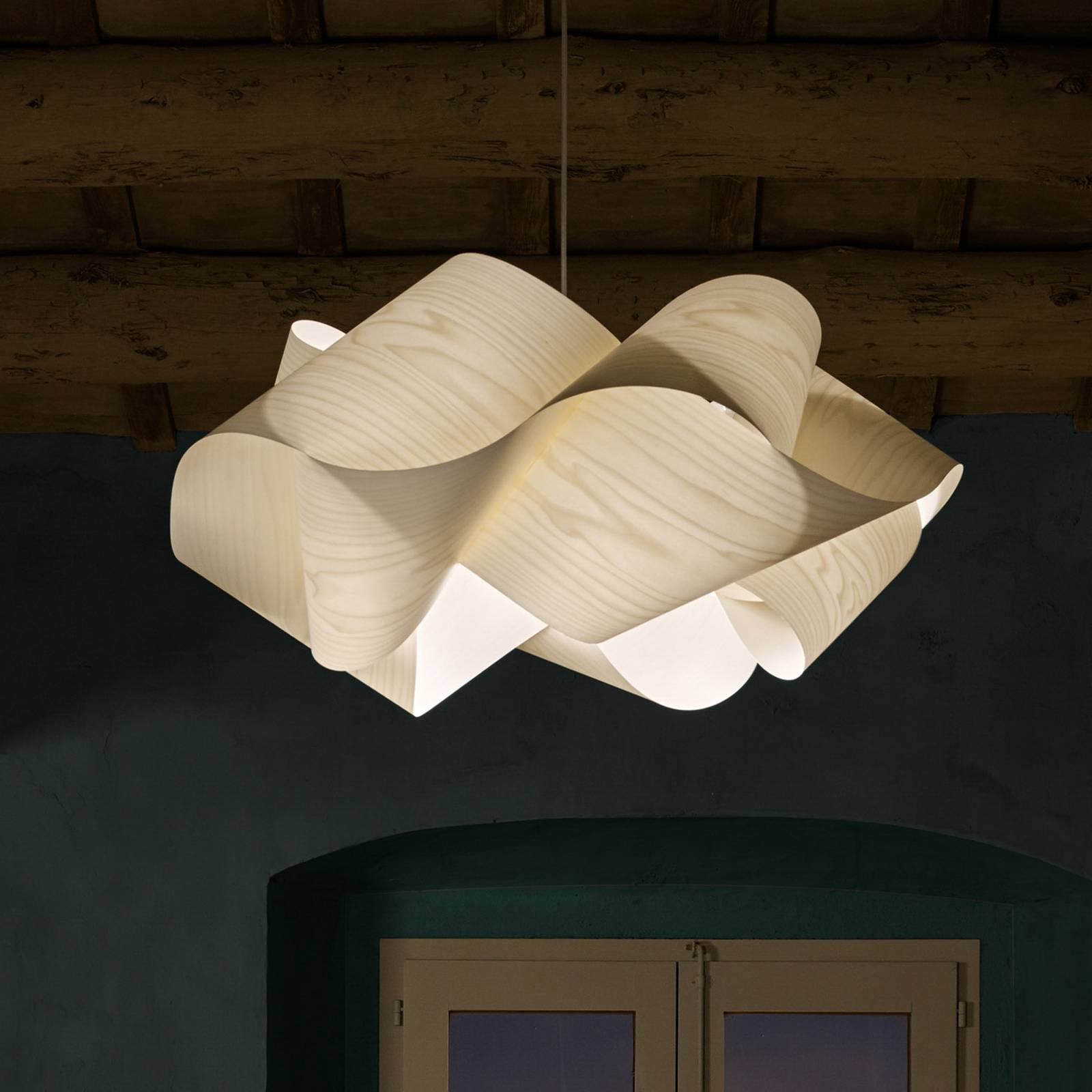 LZF Hängelampe Swirl, elfenbein-/nickelfarben, Ø 75 cm, Holz günstig online kaufen