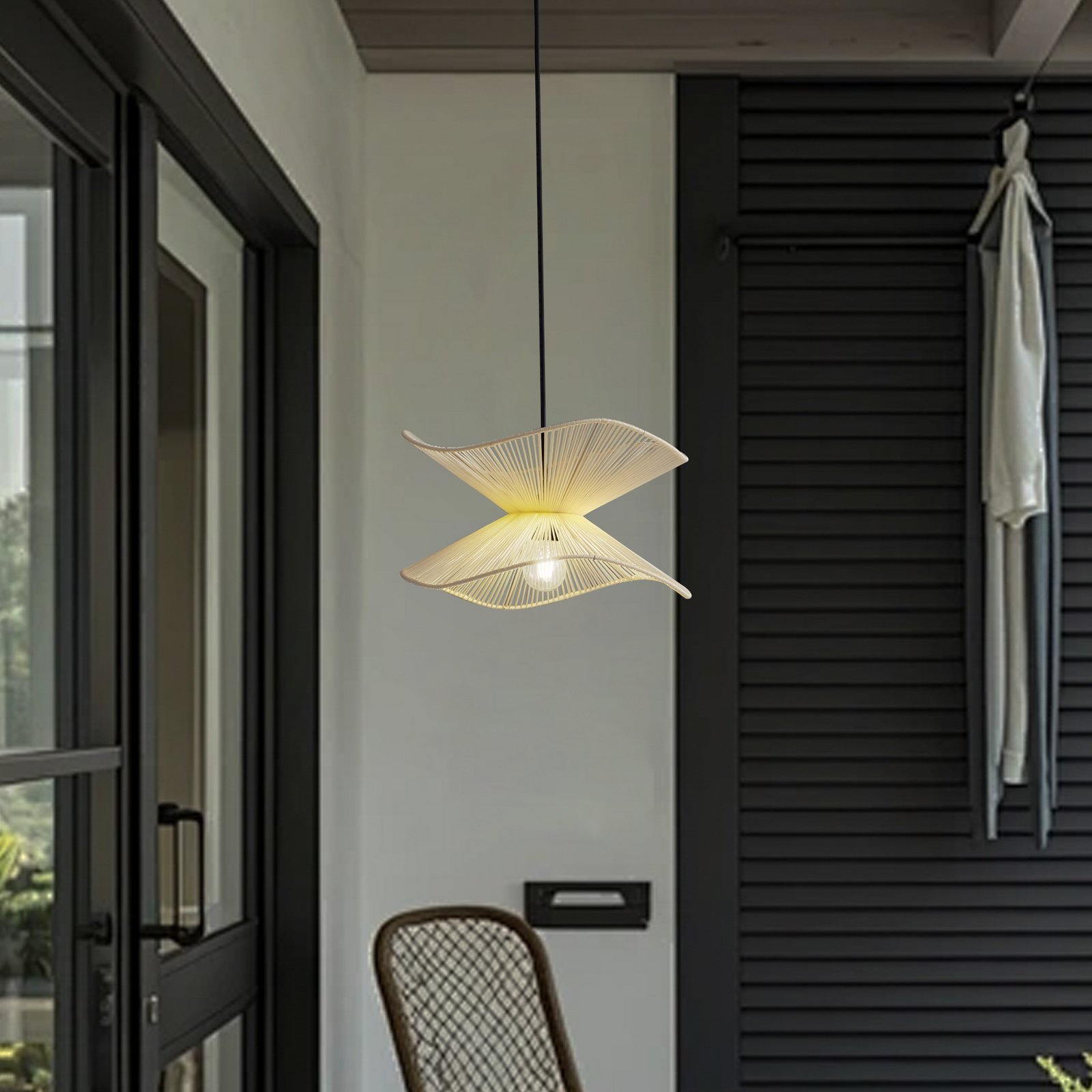 Lindby suspension d'extérieur Valdorin, beige, coton, Ø 40cm