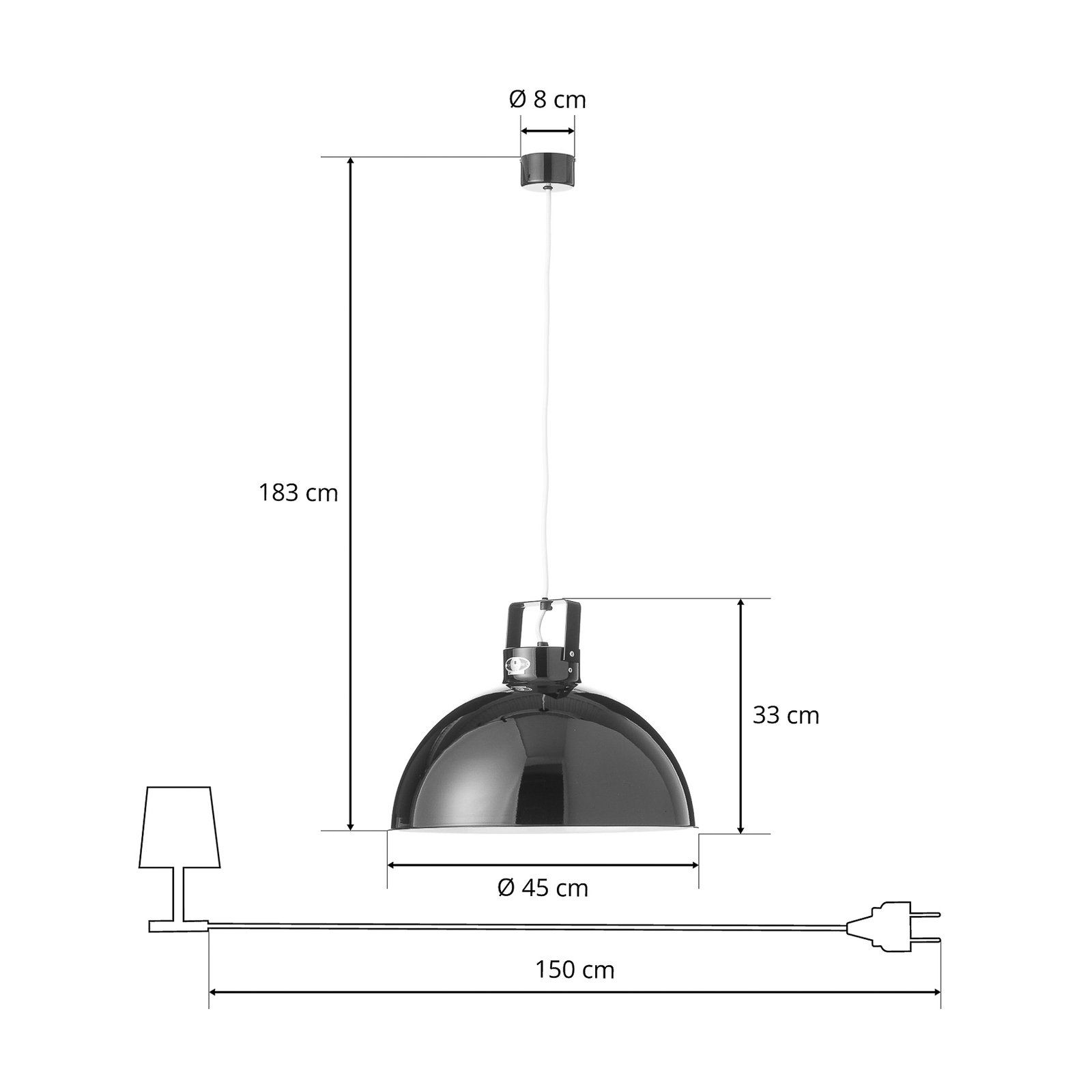 Candeeiro suspenso Jieldé Dante D450, preto, Ø 45 cm