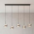 Fumea LED lógó lámpa, hossz: 119 cm, fekete/füstös üveg, CCT, 5 izzós