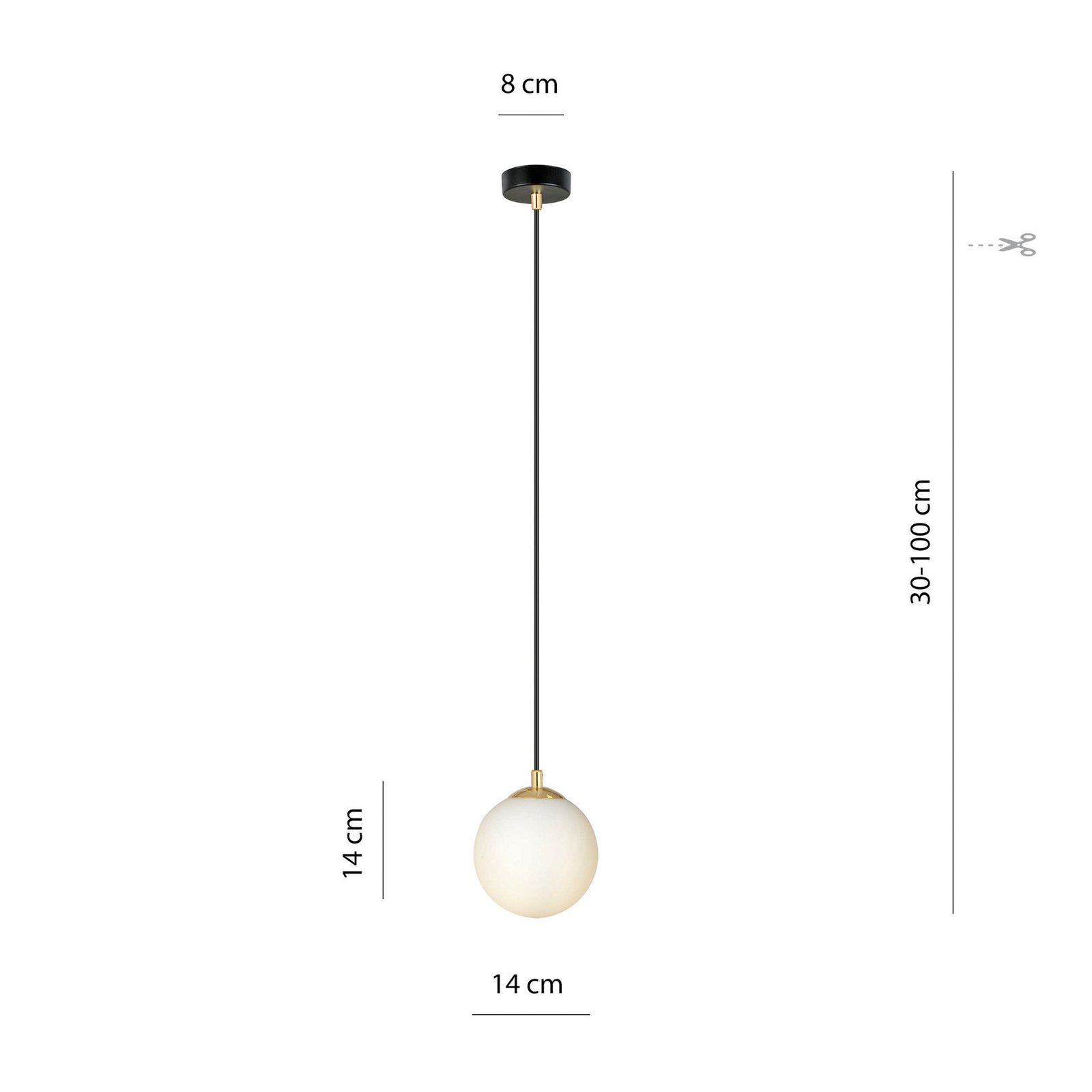 Royal pendant light, opal white/black, glass, E14