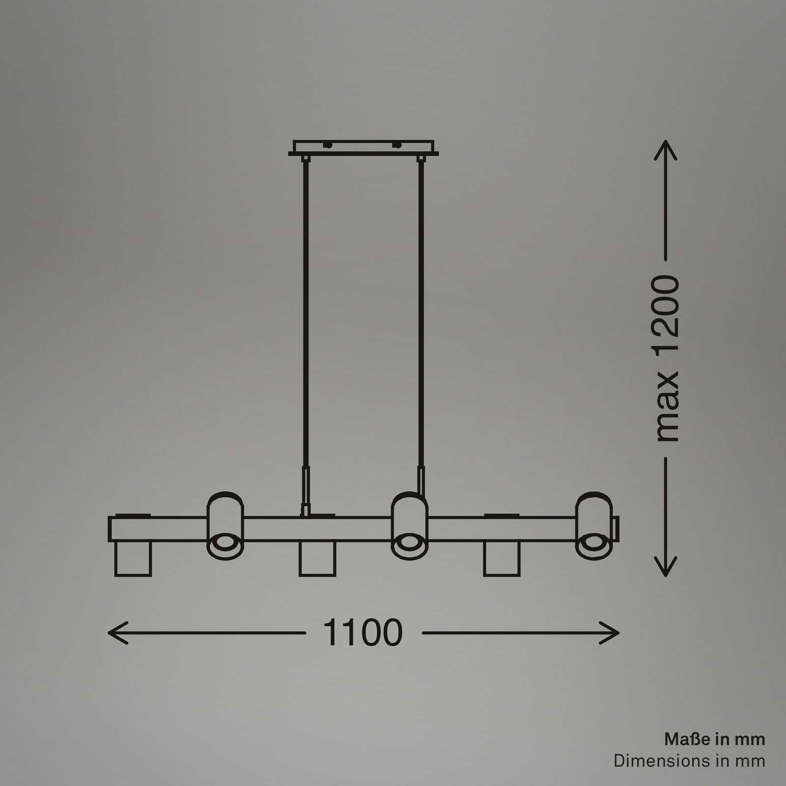 Závěsné světlo Duta, délka 110 cm, černá matná, kov 6-ramenné.