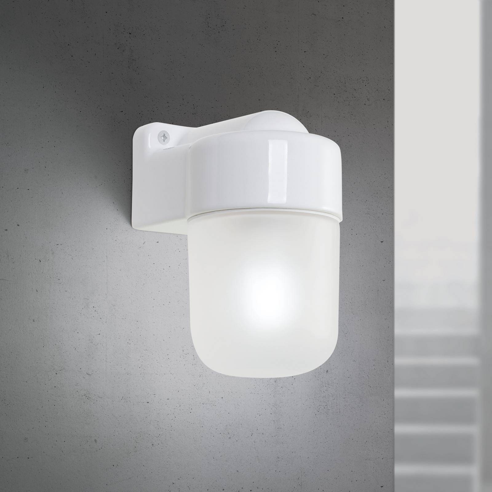Wandleuchte Ostia, weiß, Keramik, Glas satiniert, E27 günstig online kaufen