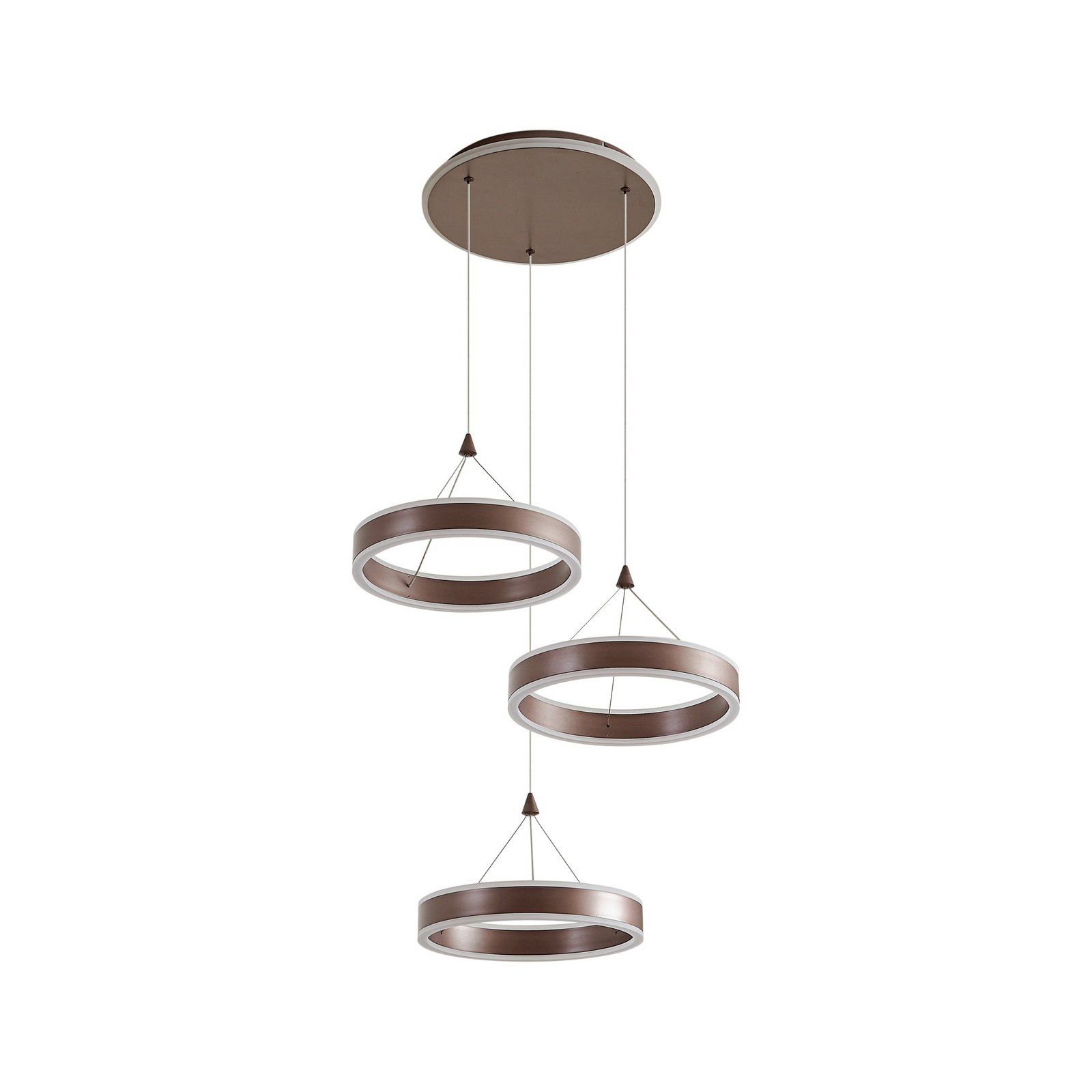 Lucande LED-Hängeleuchte Kolo, braun, 3-flg., dimmbar
