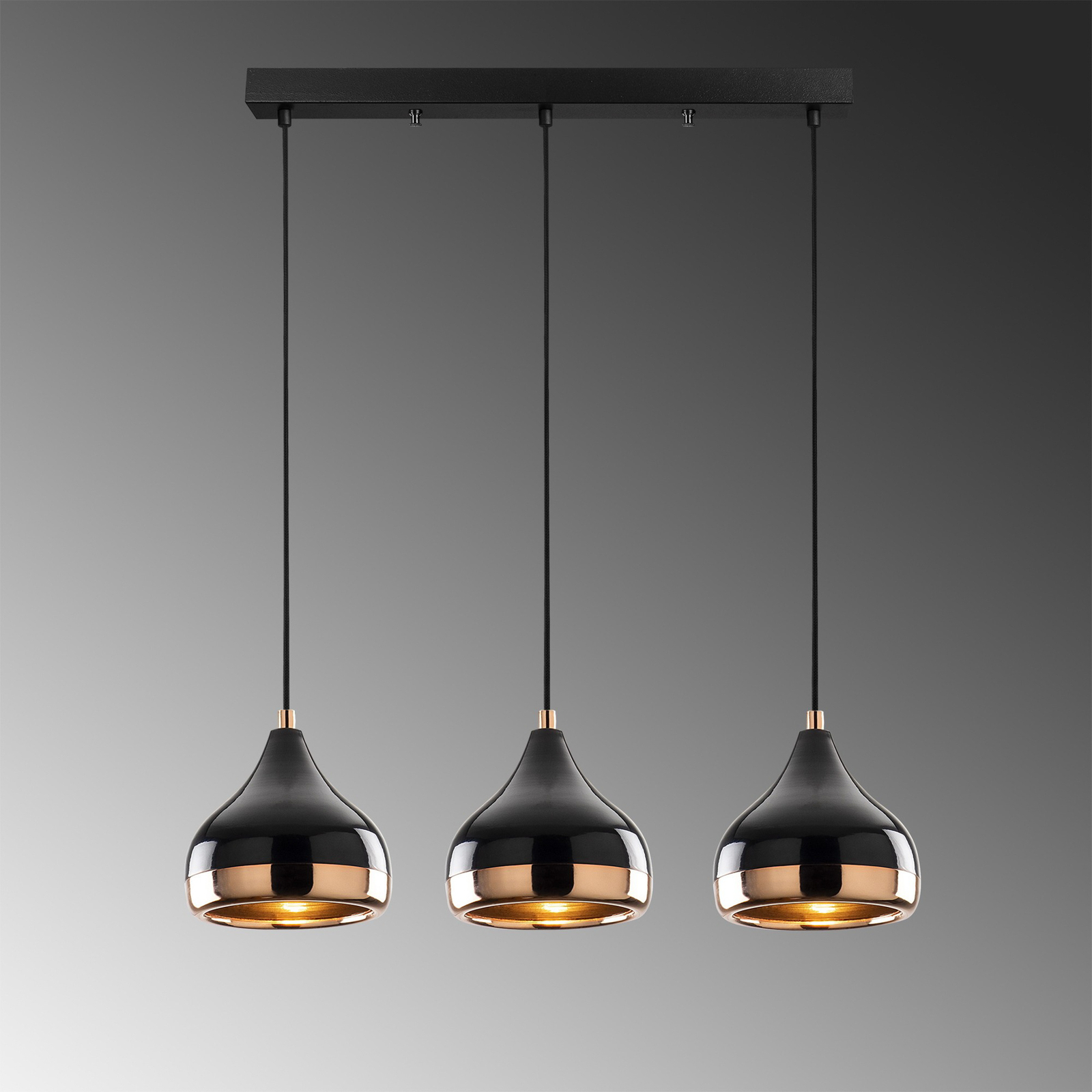 Hanglamp Yildo 6877 3-lamps lineair zwart/koper