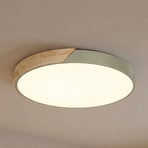 Plafón LED Lynorri de PRIOS, Ø 52 cm, verde, acabado en madera