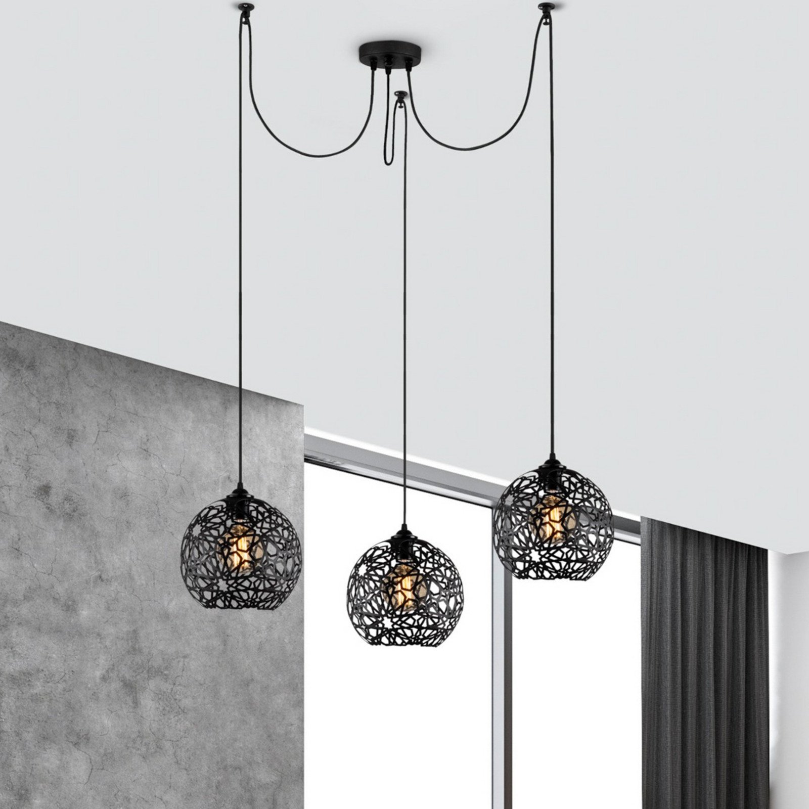 Opviq Lampă suspendată Fellini MR-897 3 becuri descentralizate negru - Camera de zi / sufragerie - modern - Metal