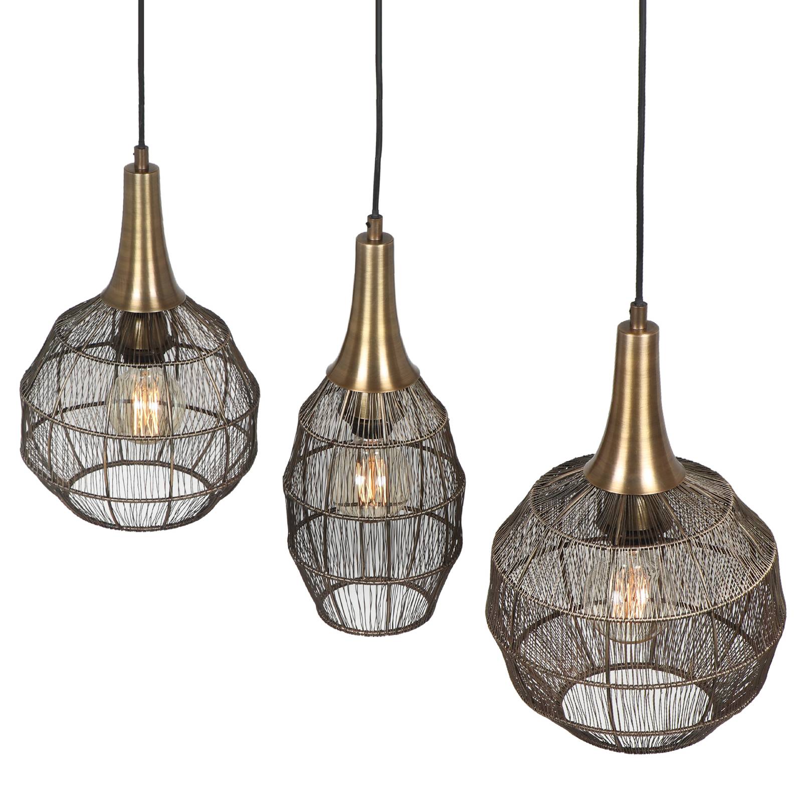 Trio Lighting Suspension Soraya à 3 lampes poutre métal laiton vieilli