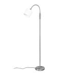 Tommy vloerlamp, nikkel/wit, hoogte 130 cm, metaal/stof