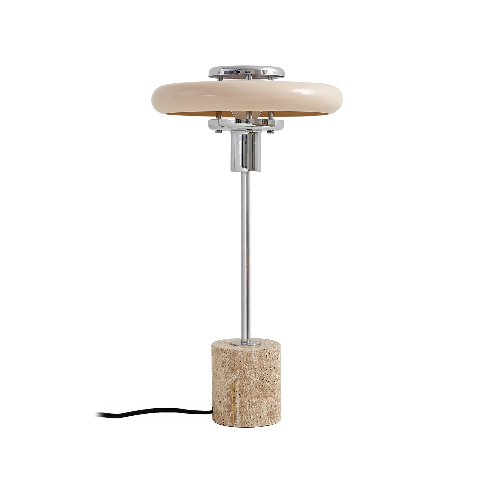 Lindby Tischleuchte Branford, Retro, beige, Metall/Travertin