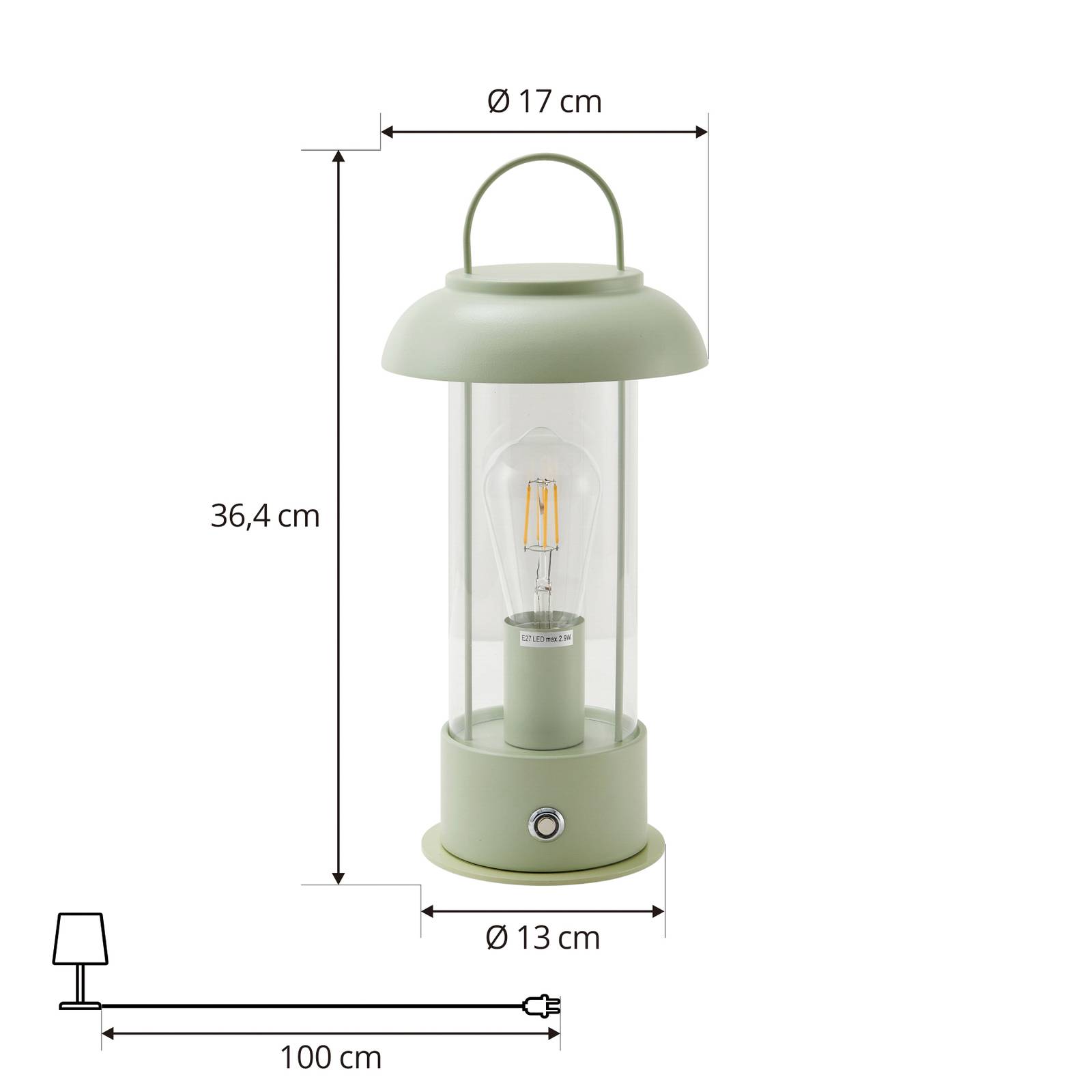 Akumulatorowa lampa stołowa Lindby Yvette, zielona, IP44, ściemniacz